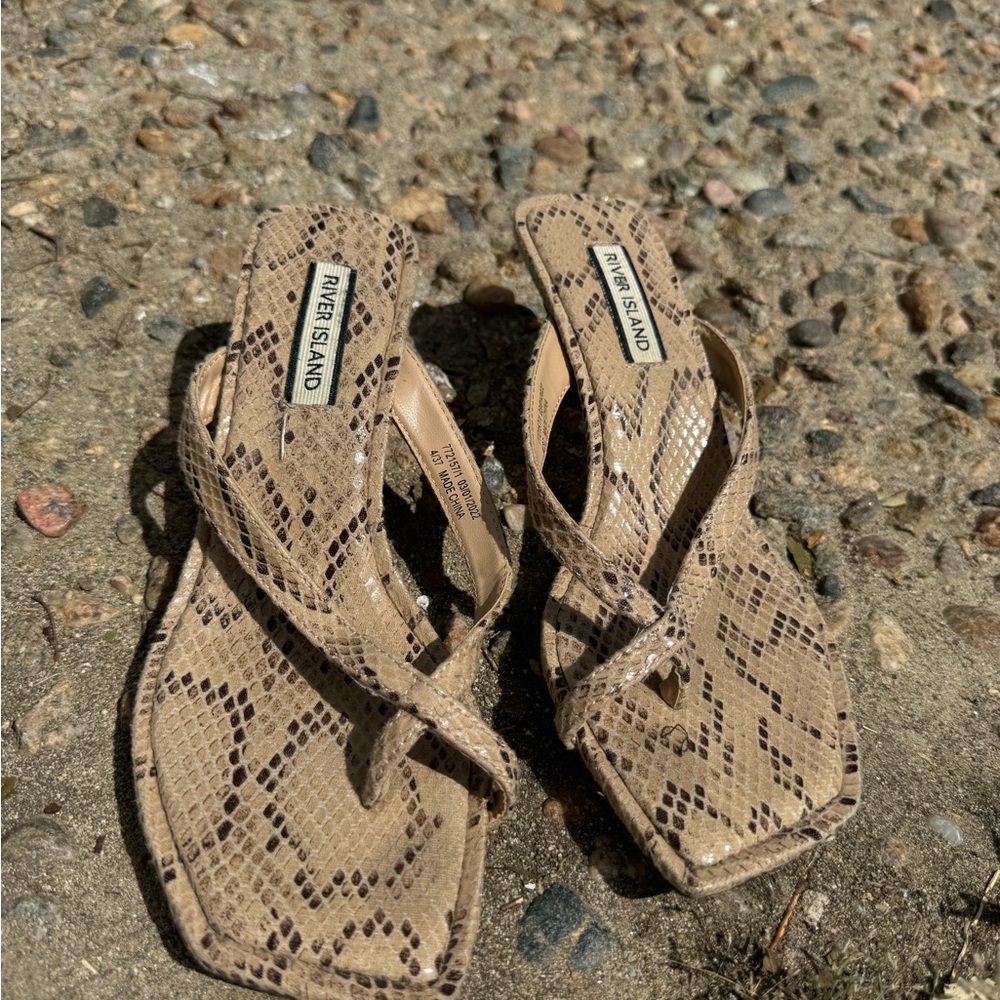 River Island Beige Snake Print Sandals